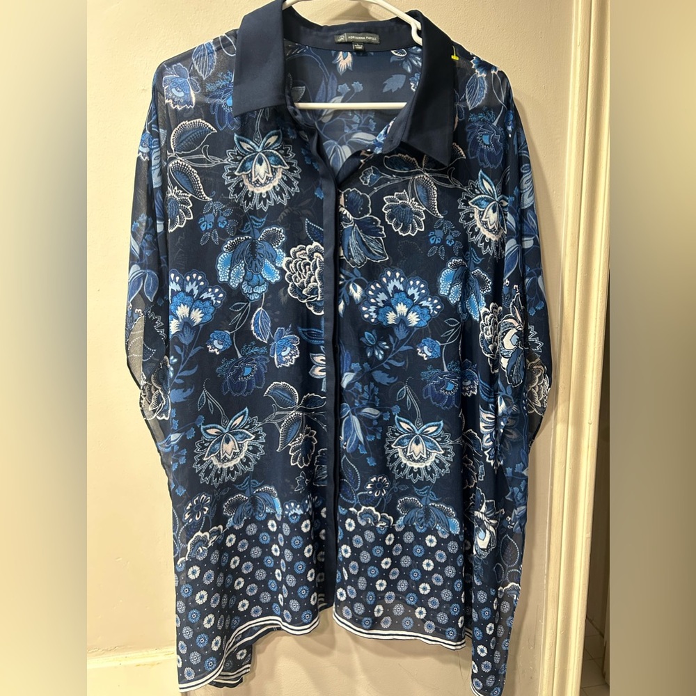 Adrianna Papell Blouse  Blue/ Gray  Size L